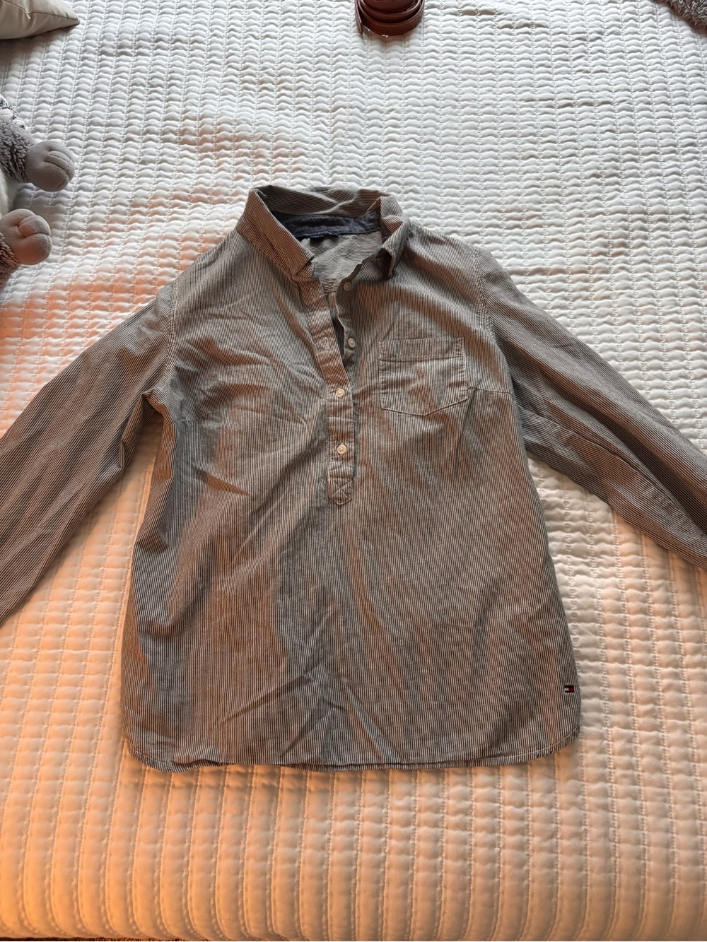 Tommy Hilfiger Light Blue Pinstripe Long Sleeve Blouse